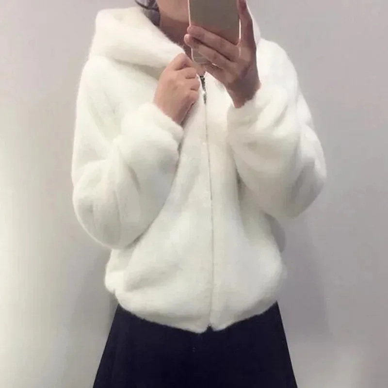 Top Trends: Rabbit Imitation Fur Winter Soft Mink Faux Fur Coat Warm Artificial Fur Hooded Oversized 2023 Fashion Women White Black Jacket Shoppable Styles