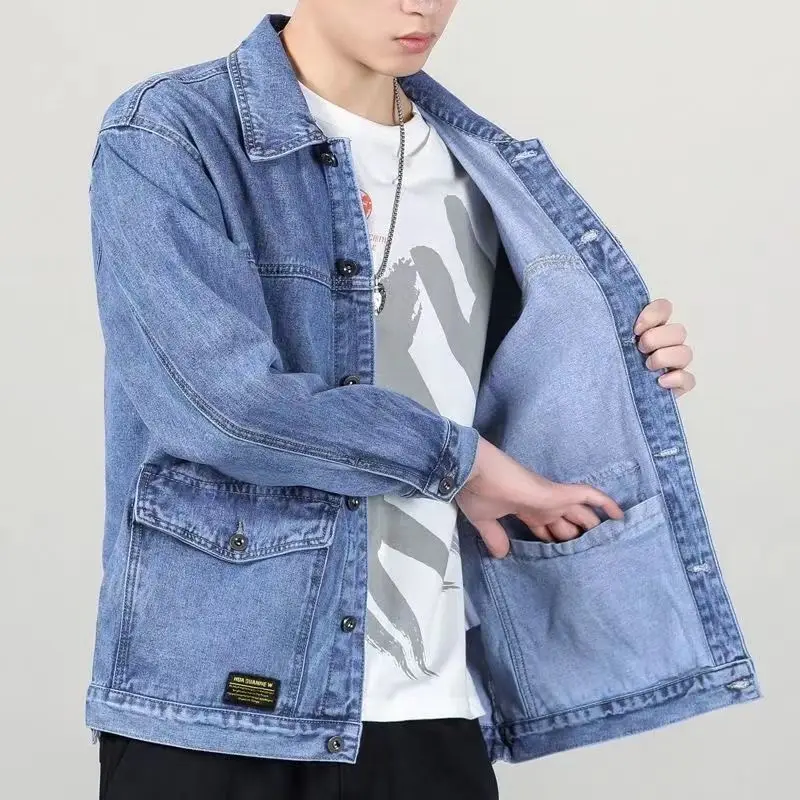 Top Trends: Spring High-end Denim Jacket Men's Loose Multi-pocket Trend Joker Handsome Jacket Large Size Lapel Casual Jacket Shoppable Styles