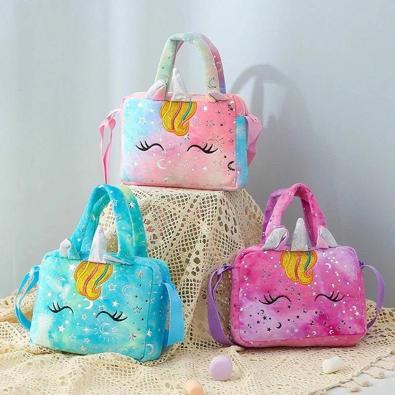 Top Trends: 2022 Unicorn Mini Soft Plush Shoulder Crossbody Bag Woman Girls Tied Dye HandBag Cute And Fresh Style Shinny Star Moon Bag Shoppable Styles