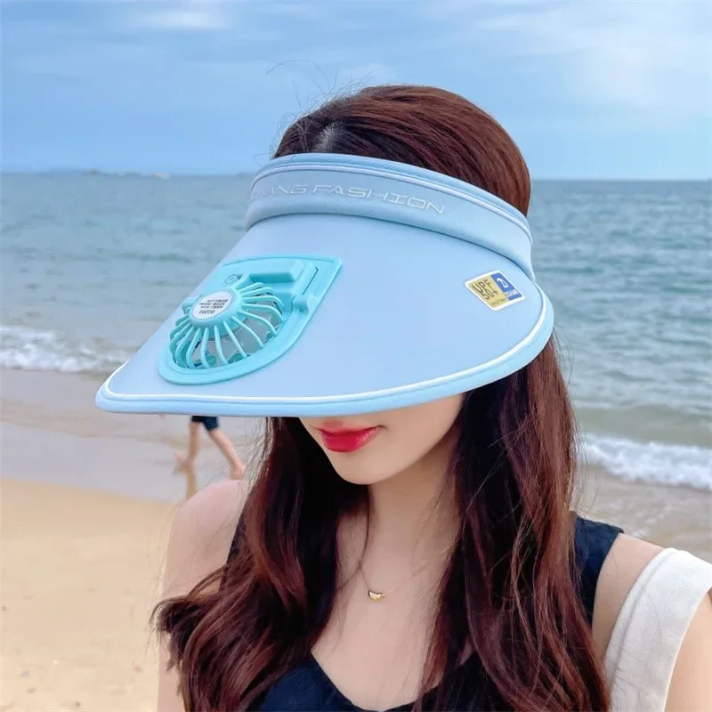 Top Trends: Summer UV Protection Visor Women Beach Hat 3-speed Regulation Electric Fan Empty Top Hat Holiday Sunshade Bicycle Sun Hat Shoppable Styles - Image 5