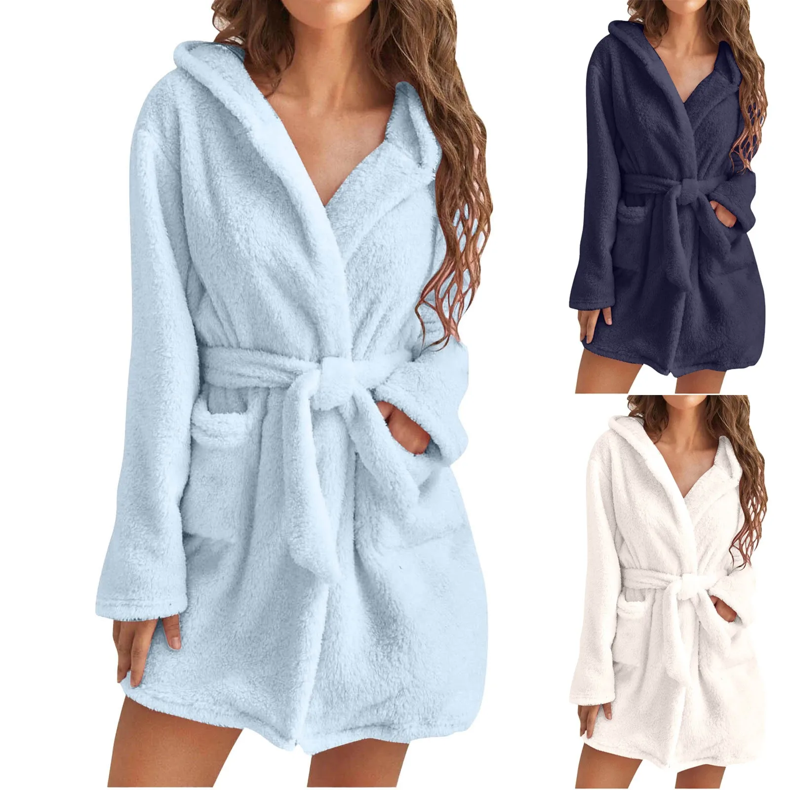 Top Trends: Women Winter Plush Thermal Long Bath Robe Lengthened Shawl Hooded Bathrobe Warm Kimono Dressing Gown Flannel Bath Robe Sleepwear Shoppable Styles