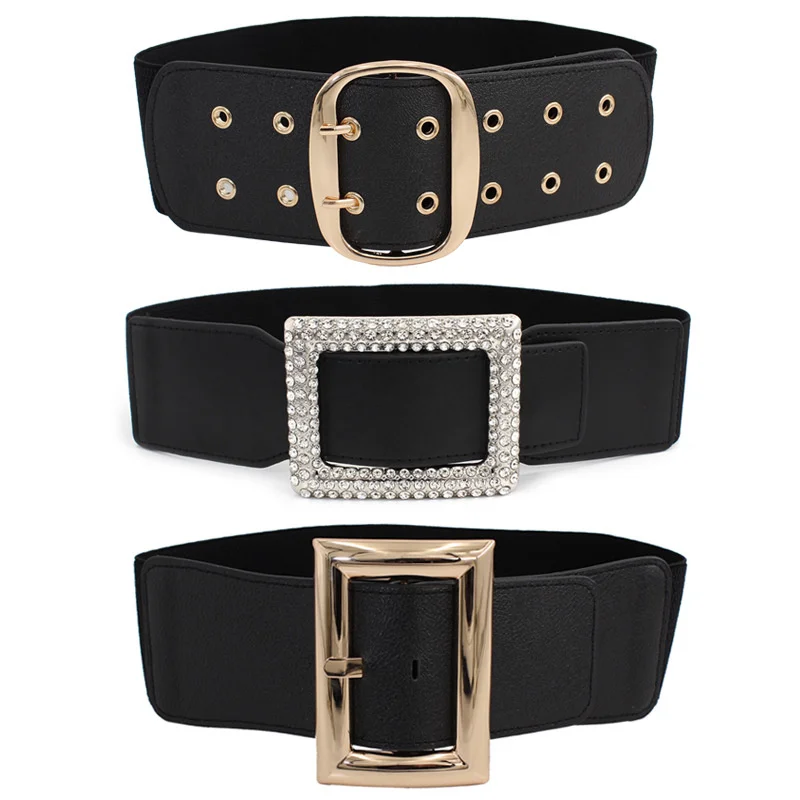 Top Trends: Women Wide Elastic Dress Belt Stretch Waist Belt Vintage Fashion Casual Cinch Belt Buckle Retro PU Leather Punk Waistband пояс Shoppable Styles