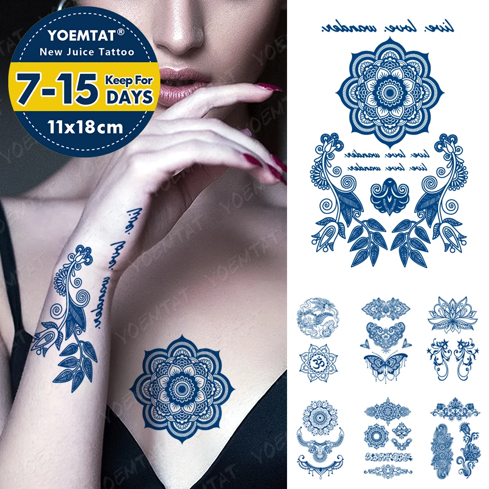 Top Trends: Indian Henna Blue Ink Juice Waterproof Temporary Tattoo Sticker Butterfly Lotus Body Art Fake Tatto Men Women 3D Lasting Tattoos Shoppable Styles