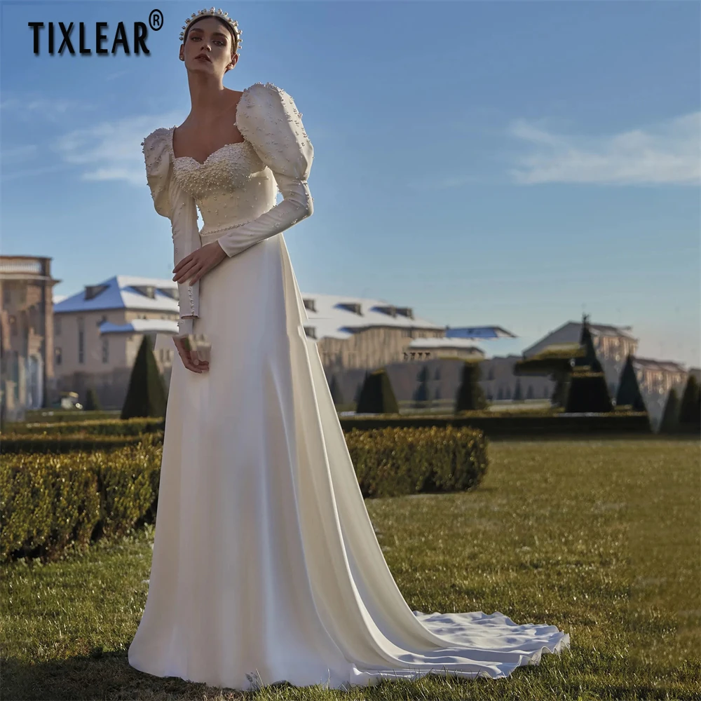 Top Trends: TIXLEAR Elegant Wedding Dress 2023 Satin Sweetheart Puff Sleeves Bridal Gown Fashion Open Back Vestidos De Novia Sweep Train Shoppable Styles