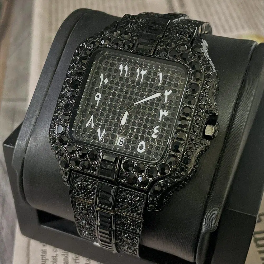 Top Trends: MISSFOX Fashion Cool Black Watches Men Automatic Date Waterproof Clocks Hip Hop Iced Diamond Quartz WristWatch Reloj Hombre 2023 Shoppable Styles