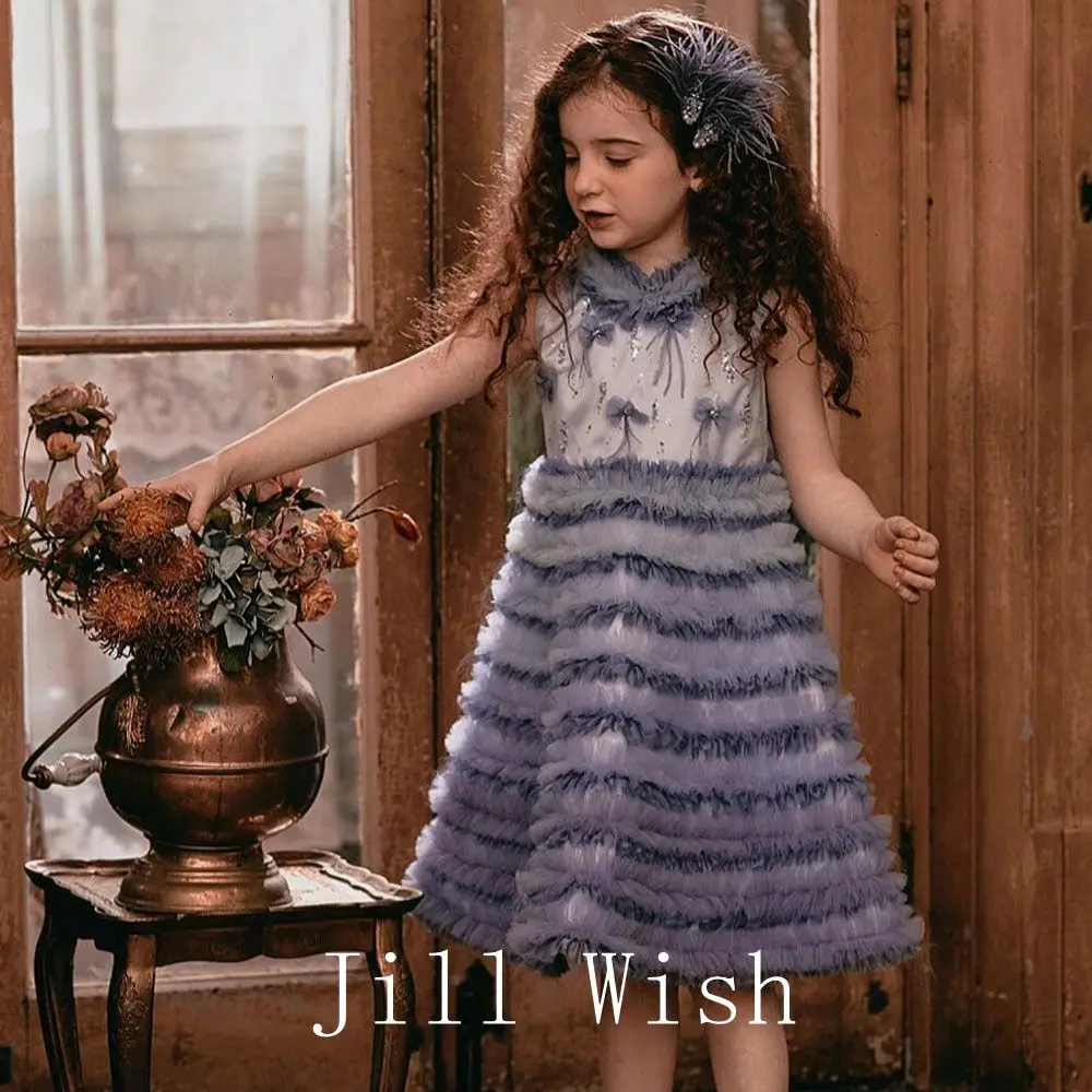 Top Trends: Jill Wish Elegant Slate Blue Girl Dress Beading Princess Gown For Baby Kids Wedding Birthday First Communion Party 2024 J258 Shoppable Styles