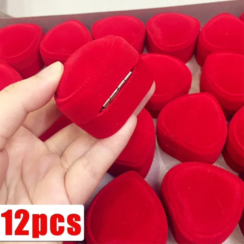 Top Trends: 12 / 1Pcs Velvet Red Heart Shaped Jewelry Ring Box Earring Display Cases Holder Boxes Jewelry Organizer Wedding Ring Case Gift Shoppable Styles