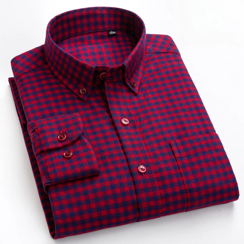 Top Trends: New In Shirt 100% Cotton Sanding Long-sleeve Shirts For Men Slim Fit Casual Plain Shirt Elegant Single Pocket Houndstooth Clothes Shoppable Styles