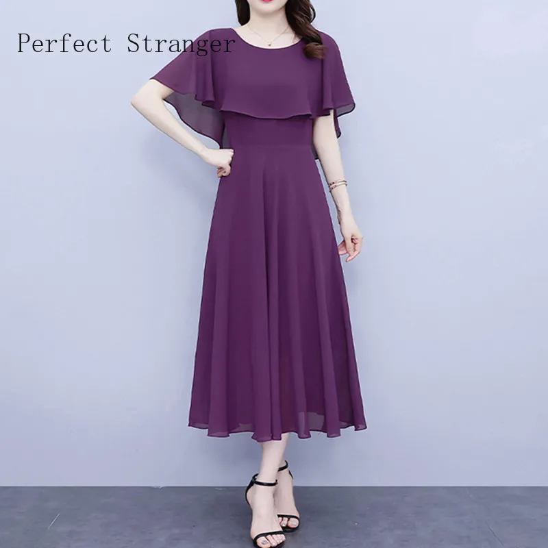 Top Trends: 2022 Summer New Arrival Cape Style O-neck Solid Color Vestidos De Mujer Robe Women Chiffon Long Dress Harajuku Dress Loose 5XL Shoppable Styles