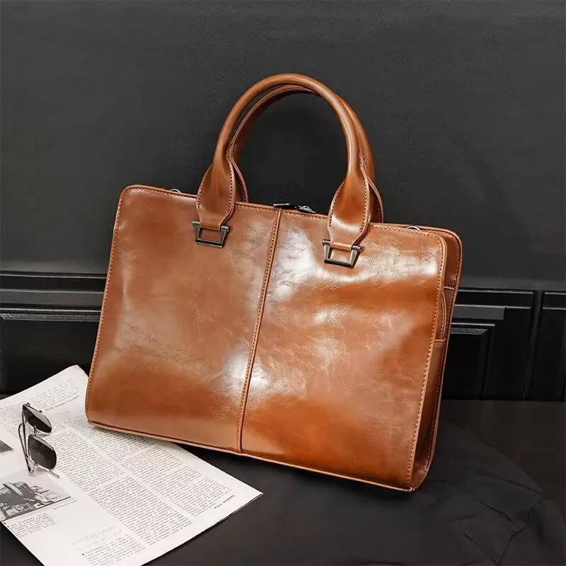 Top Trends: Luxury Soft Leather Men's Briefcase Retro Large Capacity Handbag Retro Tote Bag Male Shoulder Messenger Bag Business Laptop Bag Shoppable Styles