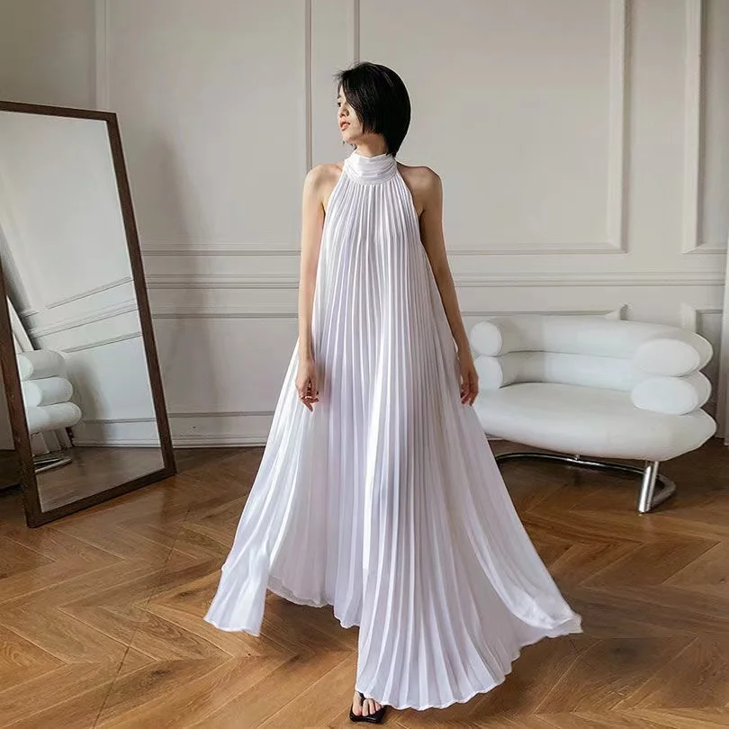 Top Trends: 2024 Summer Loose Women Pleated Chiffon Party Dress Sleeveless Pregnant Woan Wedding Dress White Maternity Photography Dresses Shoppable Styles