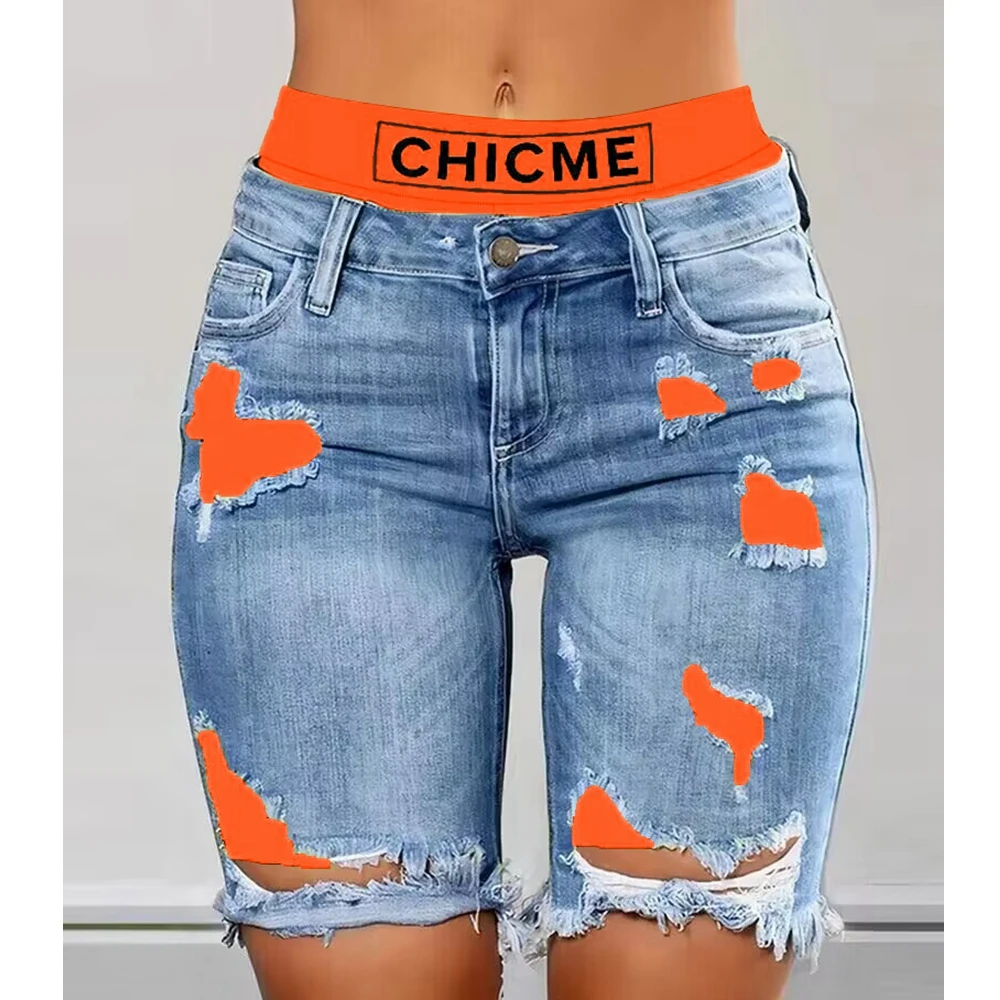 Top Trends: Y2K Summer Sexy Ripped Jeans Colorblock Letter Print Short Jeans Ripped Fake 2 Piece Denim Shorts Women Ripped Denim Shorts Shoppable Styles