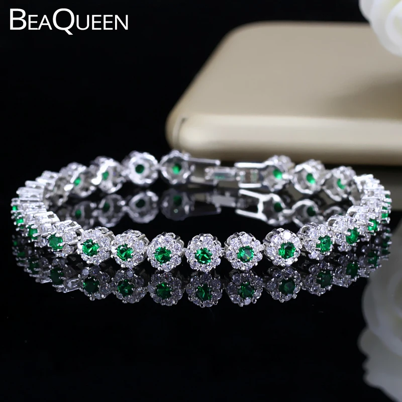 Top Trends: BeaQueen Trendy Green And White Cubic Zirconia Stone Silver Color Tennis Bracelets Dress Jewelry Accessories Gift For Women B100 Shoppable Styles