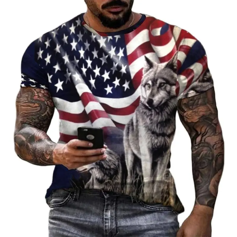 Top Trends: American Flag White Eagle Summer Retro Style 3D Printing Street Fashion Hip Hop Men And Women Short-Sleeved Round Neck T-Shirt Shoppable Styles