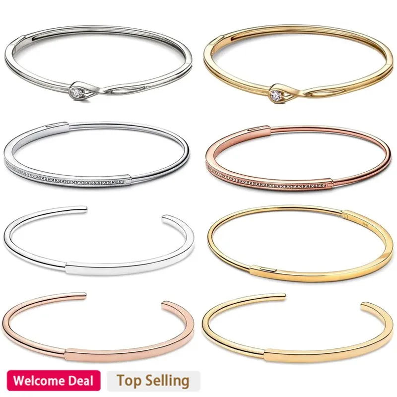 Top Trends: New 925 Silver Signature Series Bracelet New Classic Series I-D (Open) Bracelet Suitable For Original Women&#039;s Charm DIY Jewelry Shoppable Styles