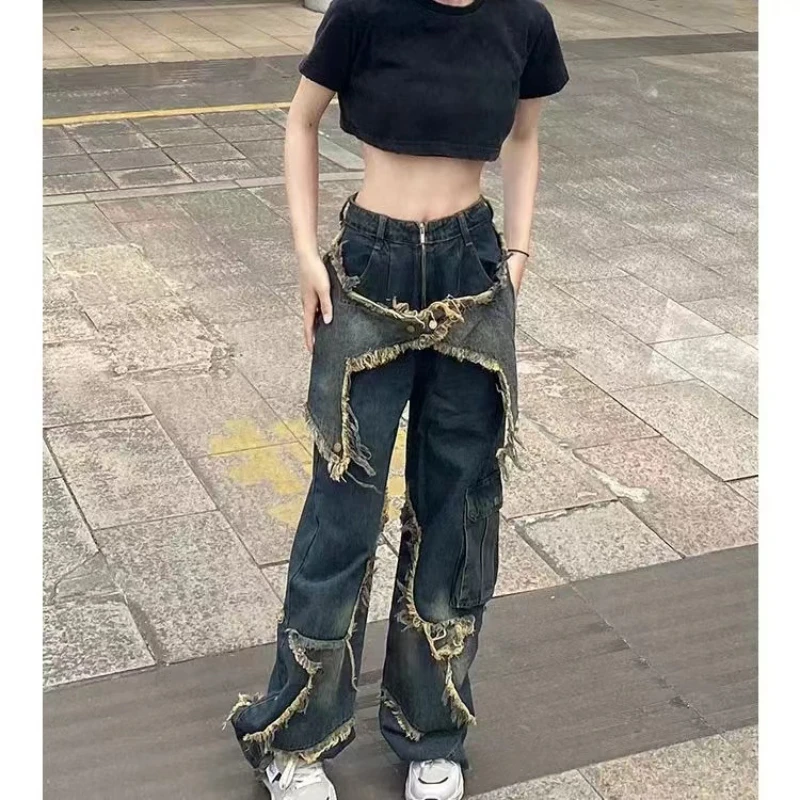 Top Trends: 2023 New Vintage High Street Personality Dark Jeans Men's And Women's VIBE American Pentagon Raw Edge Star Wide Leg Pants Shoppable Styles