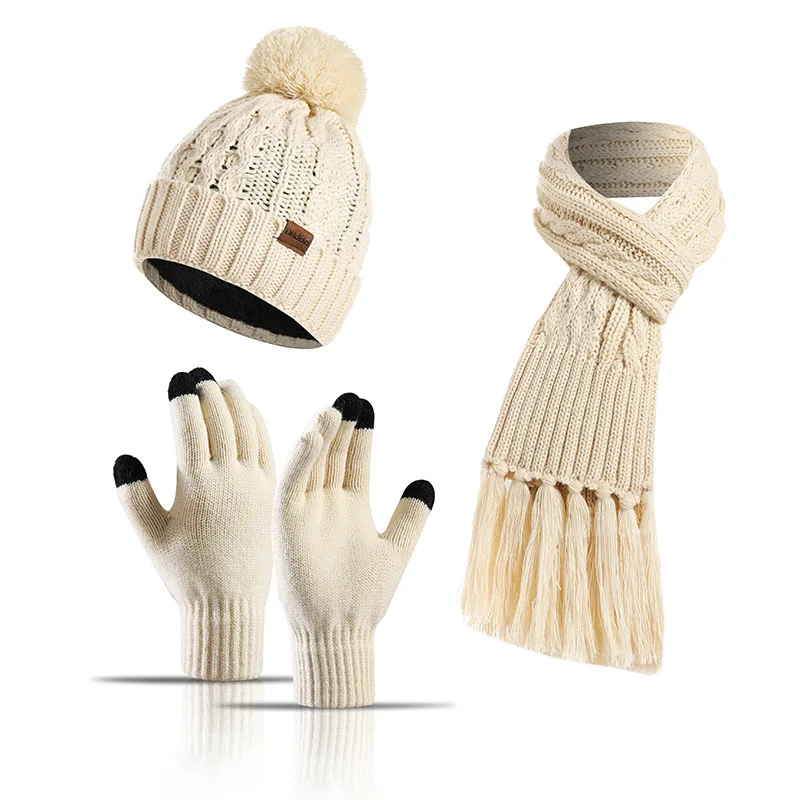 Top Trends: 3pcs Set Winter Scarf Hat Glove For Women Fashion Mixed Color Touch Screen Glove Lady Luxury Scarf Warm Beanie Hat Thicken Plush Shoppable Styles - Image 5