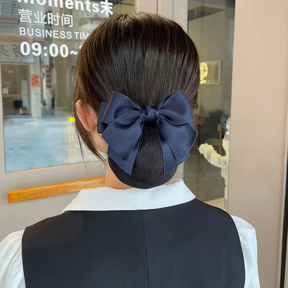 Top Trends: Korean Satin Bow Hairclip With Net Bun Ribbon Hair Bun Cover Headwear Hair Accessories Bowknot Snood Women Hairgrips Shoppable Styles - Image 4