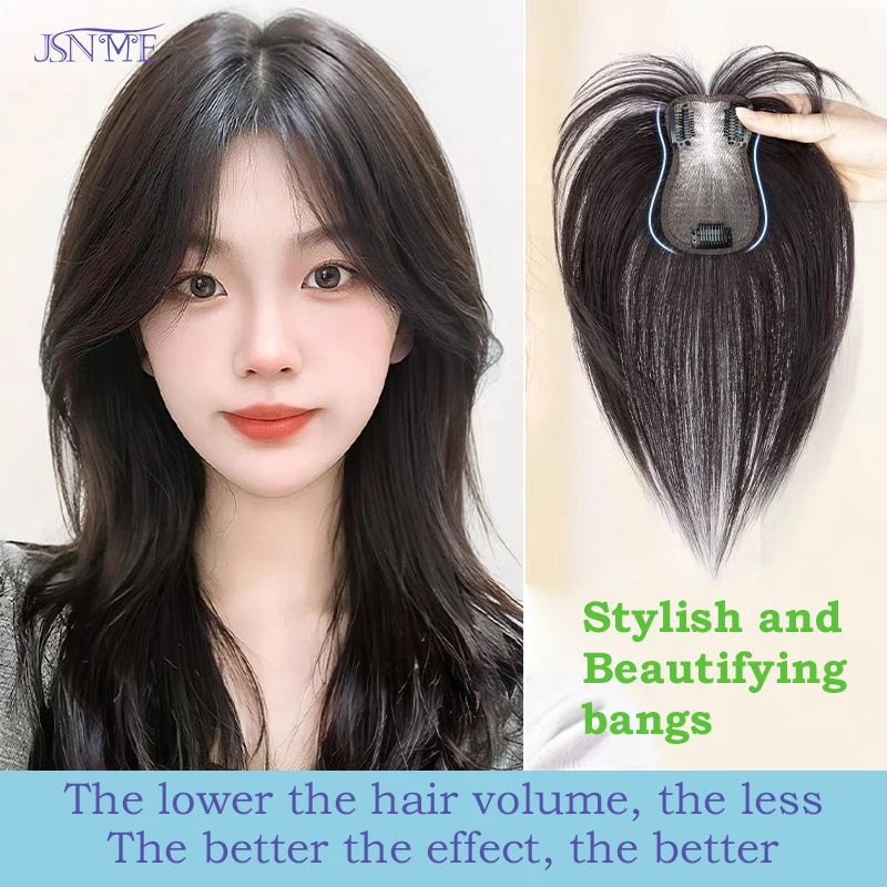 Top Trends: JSNME Natural Human Hair Topper With Bangs Invisible For Women Clip In Toppers Hand Tied Remy Real Hair Pieces Hairs Extension Shoppable Styles