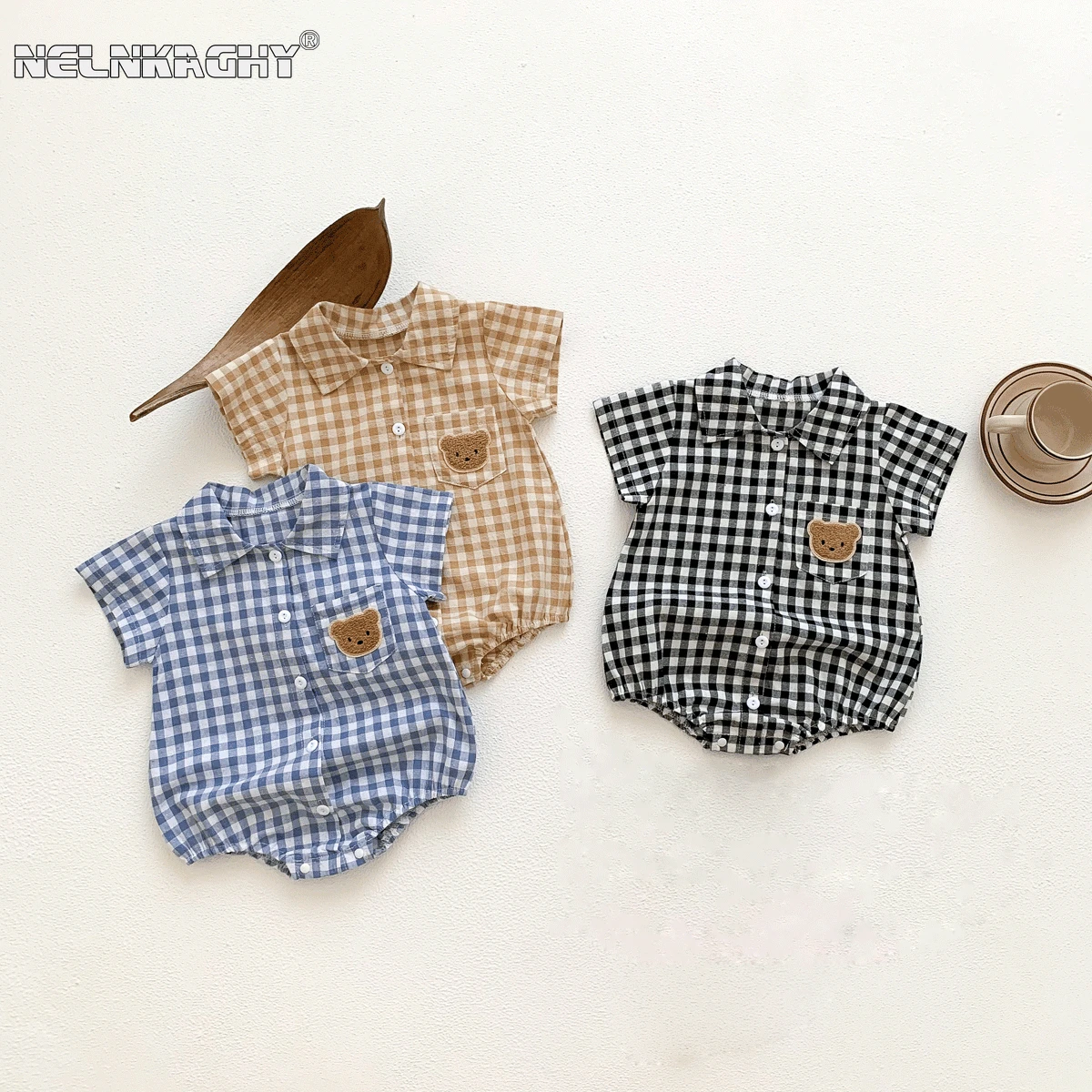 Top Trends: Cute Jumpsuits Kids Baby Clothing BodySuits Summer Short Sleeve Plaid Embroidery Bear Outfits Infant Kids Handsome Boy Suit Shoppable Styles