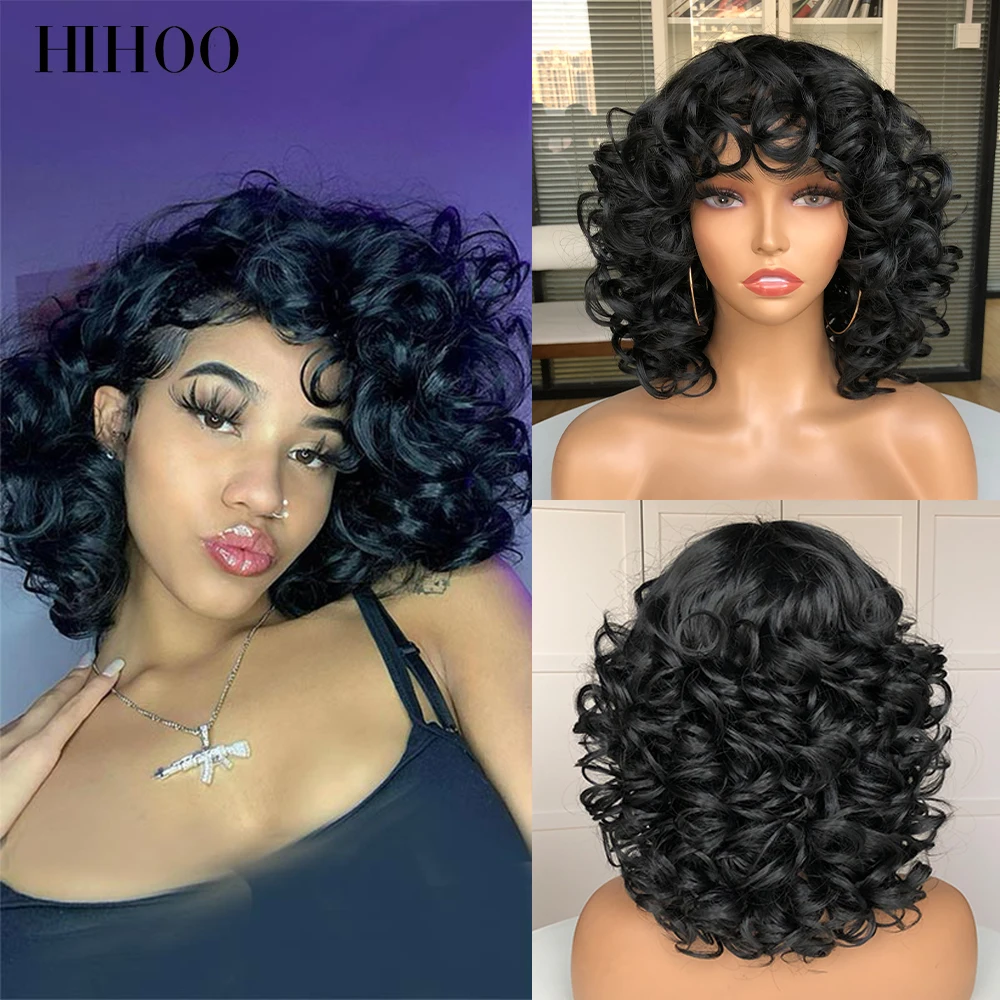 Top Trends: Short Hair Afro Curly Wig With Bangs For Black Women Cosplay Fluffy Glueless Mixed Brown Blonde Wigs Natural High Temperat Red Shoppable Styles