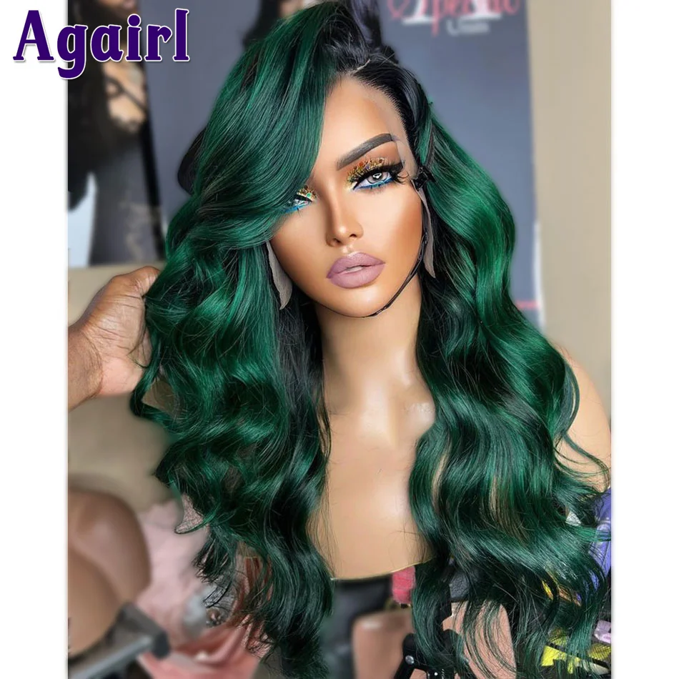 Top Trends: 13X4 Glueless Wavy Human Hair Lace Front Wig Ombre 1B Green Brazilian Remy 13X6 Body Wave Lace Frontal Wig 5x5 Lace Closure Wigs Shoppable Styles