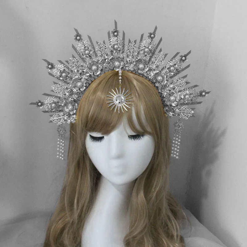 Top Trends: Gold Halo Headband Sun Godmother's Crown Tiaras Headpiece Virgin Mary Gothic Headwear Fairy Goddess Hair Accessories Shoppable Styles - Image 3