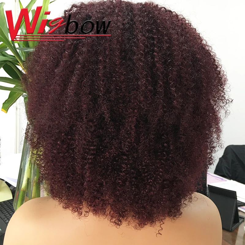 Top Trends: 99J Curly Human Hair Wig Peruvian Hair Wigs For Women Short Kinky Curly Wig 180% Cheap Full Machine Made Colored Afro Kinky Wigs Shoppable Styles