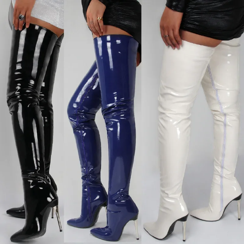 Top Trends: Ladies Patent Leather Over The Knee Boots High Heel Sexy High Boot 2023 New Large Size Stiletto Women&#039;s Boots Botas Mujer Shoppable Styles