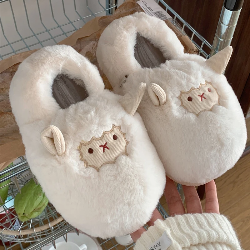 Top Trends: Comwarm Cute Lamb Furry Slippers Women Winter New Cartoon Thick Plush Slippers Female Bedroom Soft Cozy Warm Fluffy Home Shoes Shoppable Styles - Image 3