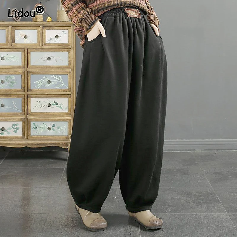 Top Trends: 2023 New Spring And Autumn Wide Edition Fashion Casual Simple Elastic Waist Pocket Solid Oversize Strap Sports Guard Pants Shoppable Styles