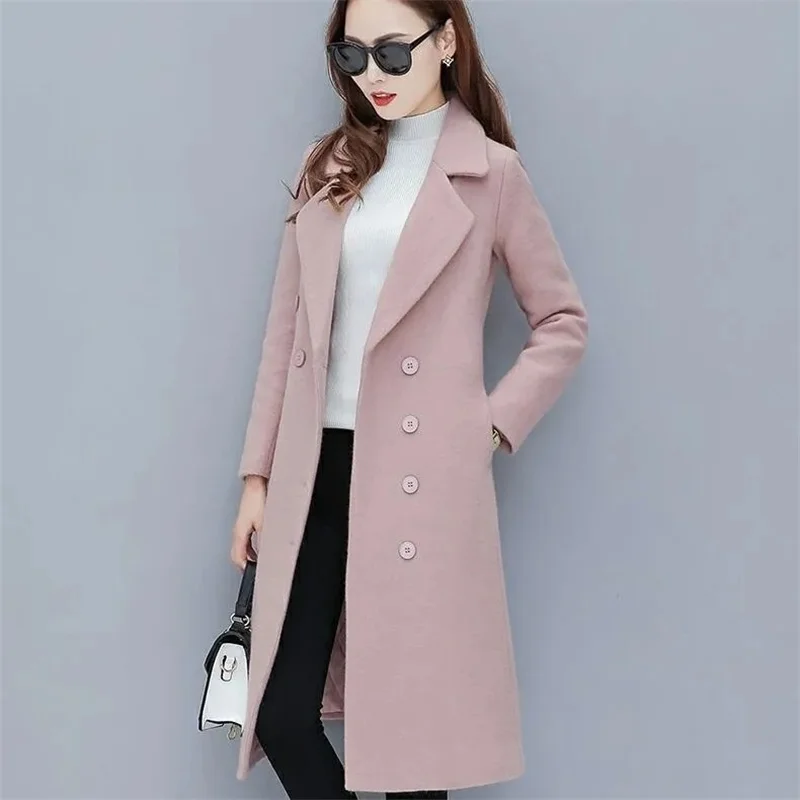 Top Trends: Female Woolen Coat Velvet 2023Women's Double-Breasted Woolen Coat Spring And Autumn Woolen Coat Fashion Suit Collar ThickTrench Shoppable Styles - Image 5