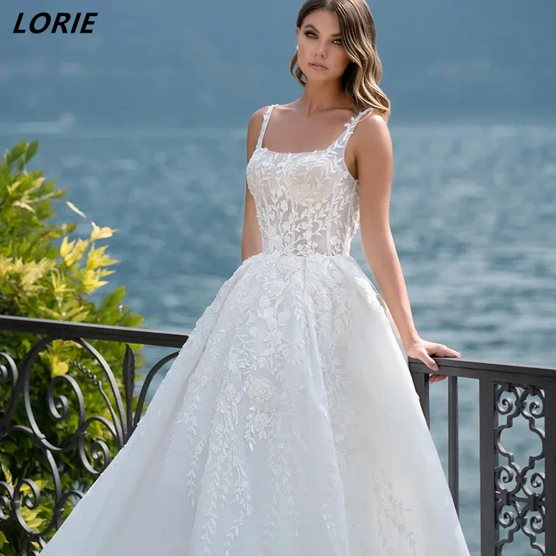 Top Trends: LORIE Side Slit Square Collar Lace Wedding Dresses Sleeveless Backless Appliques A-Line Bridal Gowns Vintage Boho Bride Dress Shoppable Styles