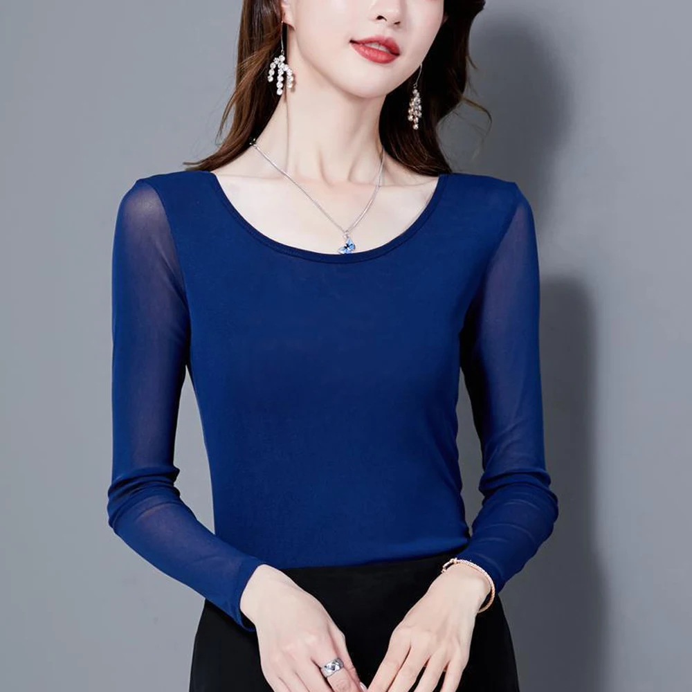 Top Trends: Women Long Sleeve T-Shirts 8 Colors Size S-4XL Perspective Mesh O Neck Female Bottoming Blouses Full Sleeve O-neck T Shirt Tops Shoppable Styles