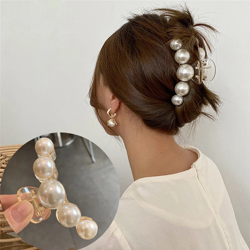 Top Trends: Elegant Big Pearl Hair Claw Woman Girls Hairpin Fashion Barrettes Hairgrip Acrylic Hair Clips Crab Headwear Hair Accessories Shoppable Styles