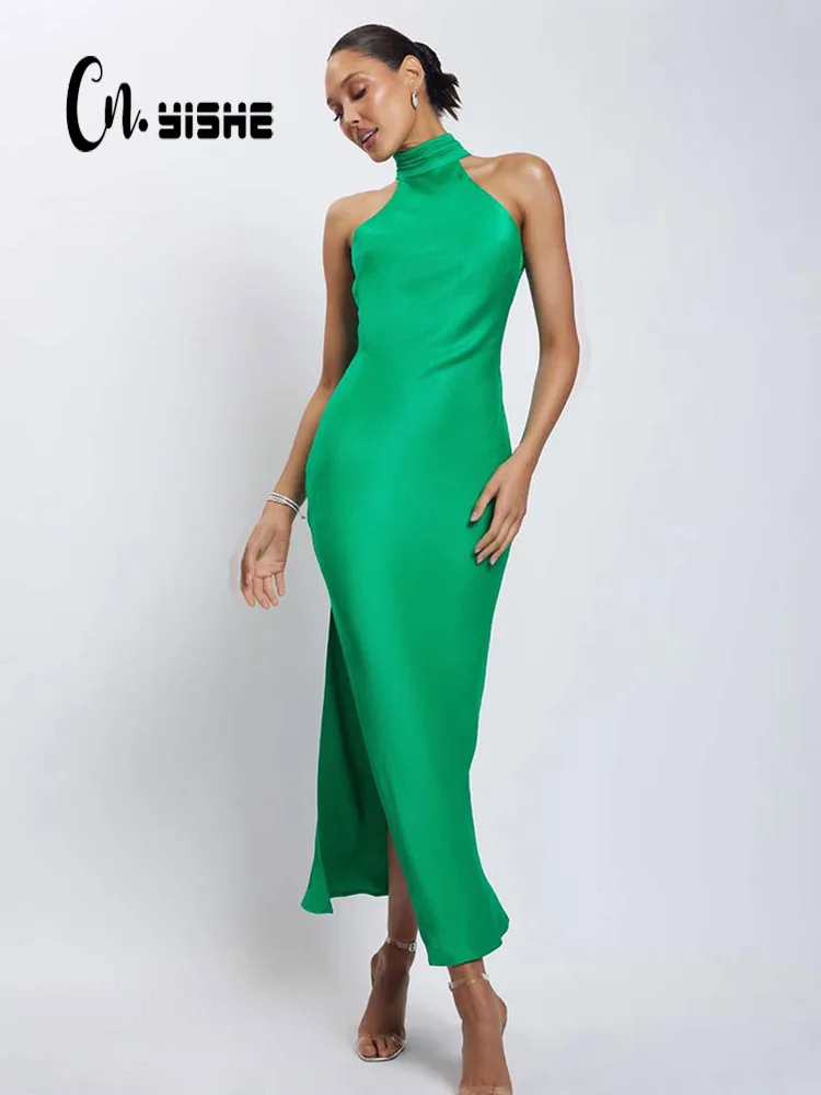 Top Trends: CNYISHE Summer Sexy Long Dress Femme Elegant Slim Off Shoulder Backless Party Club Maxi Dress Women Casual Dresses Green Vestido Shoppable Styles