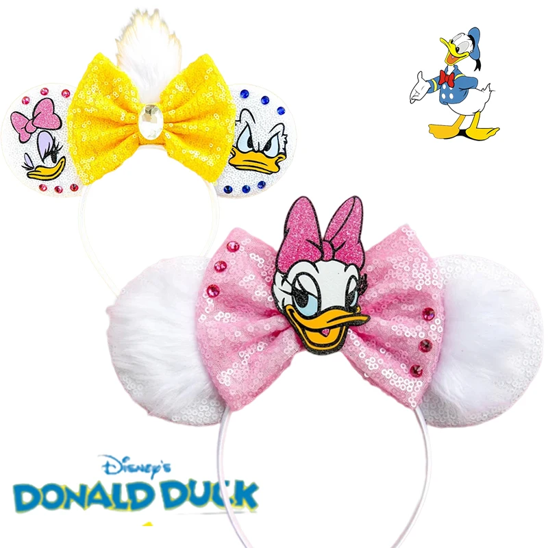 Top Trends: Cute Donald Ears Headbands For Women Fsetival Sequins Bow Daisy Duck Hairbands Kids Carnival Disney Hair Accessories Girls Gift Shoppable Styles