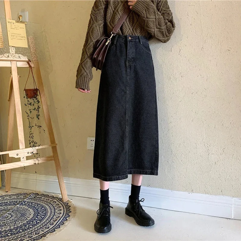 Top Trends: Summer Long Denim Skirt Women Oversize 5XL Korean Fashion Split Faldas Jean Mid-Length High Waist Skirts Blue Loose Cowboy Jupe Shoppable Styles - Image 6