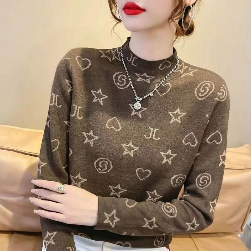 Top Trends: Half High Collar Sweaters Pullovers Women's Clothing Autumn Winter Fleece All-match Slim Jumpers Long Sleeve Tops Warm Pullovers Shoppable Styles - Image 2