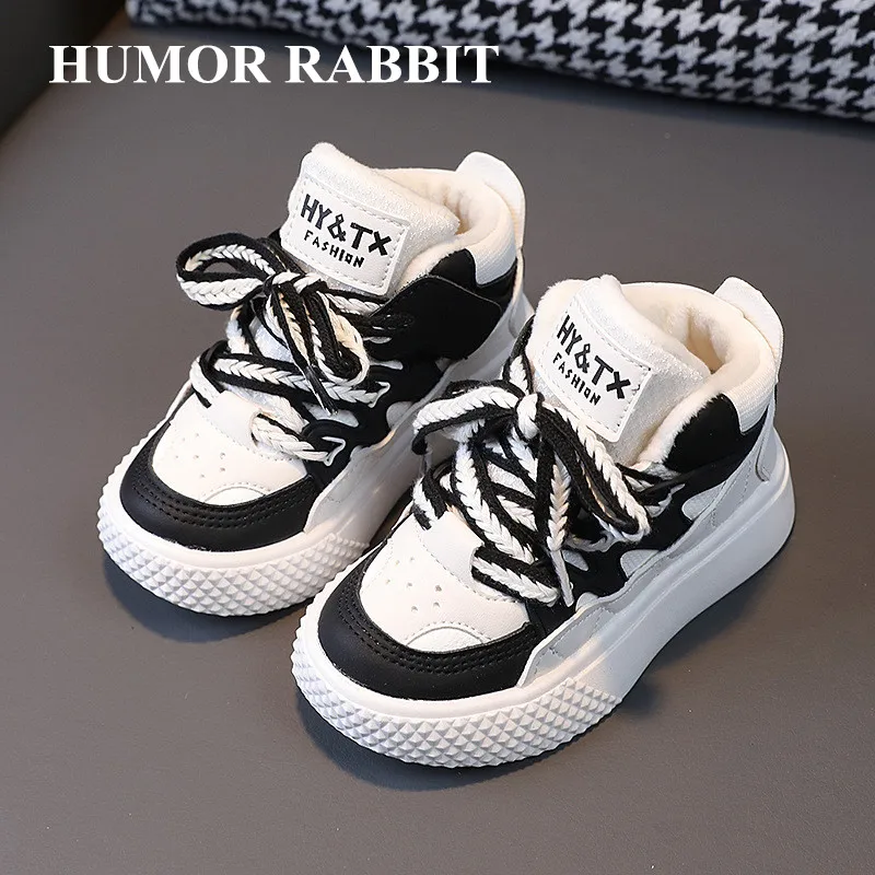 Top Trends: High Top Winter Children Sneakers Boys Shoes Warm Plush Lined Casual Shoes Girl Lace Up Fashion Chunky Sneakers For Kids 23-36 Shoppable Styles