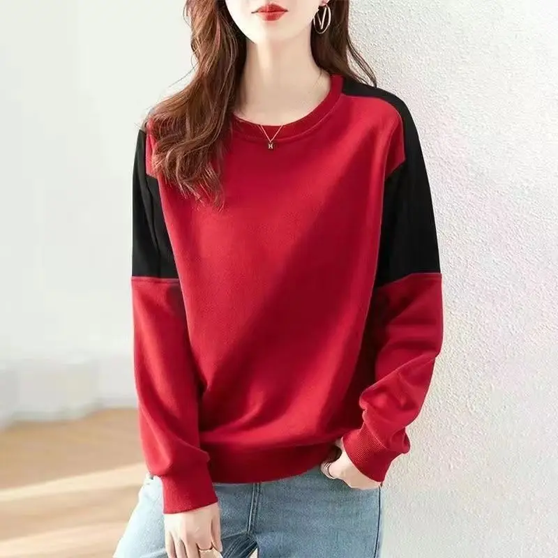 Top Trends: 2023 Spring And Autumn Sports Casual Loose Round Neck Simple Sleeve Panel Contrast Comfortable Solid Oversize Women&#039;s Sweater Shoppable Styles