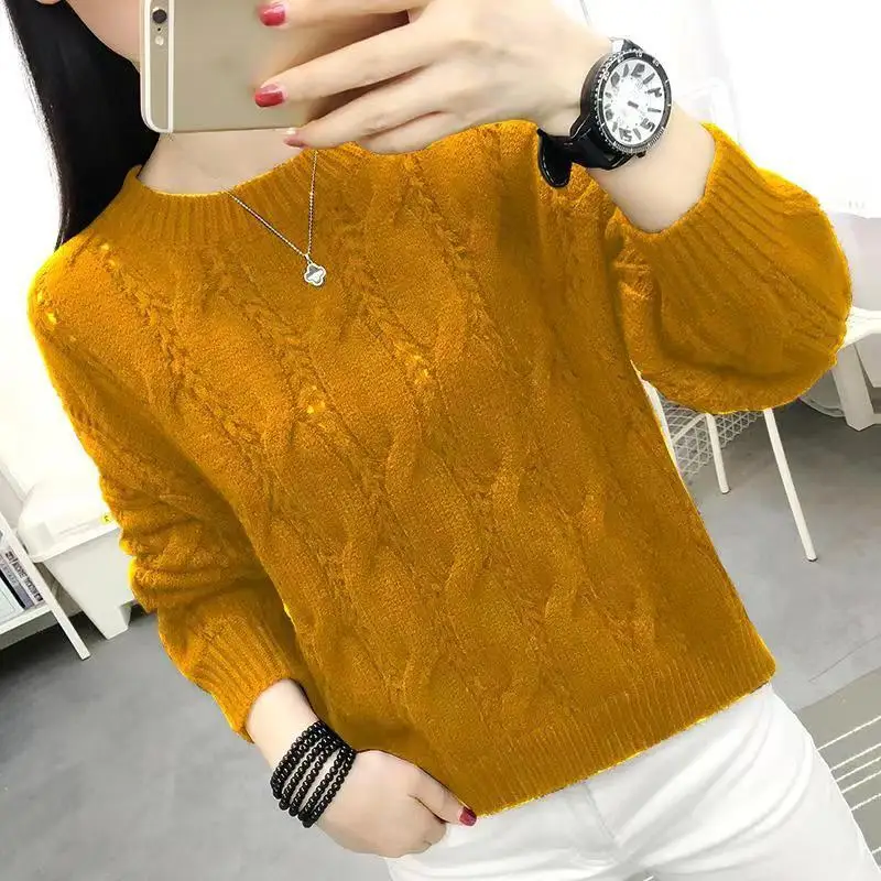 Top Trends: Fashion O-Neck Solid Color Screw Thread All-match Sweaters Women's Clothing 2022 Autumn New Casual Pullovers Loose Warm Tops Shoppable Styles - Image 4