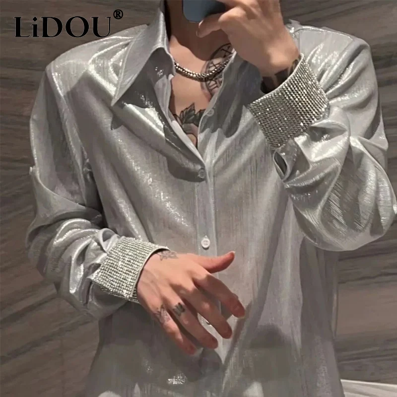 Top Trends: Spring Autumn New Solid Color Fashion Long Sleeve Shirt Man High Street Casual Button Cardigan Men Korean Style Diamonds Tops Shoppable Styles