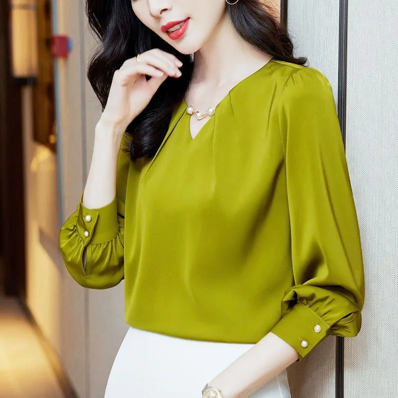 Top Trends: High-End Elegant Fashion Embroidered Flares Chic Solid Color Blouses 2023 New Office Lady Women's Clothing Korean Top T-Shirt Shoppable Styles