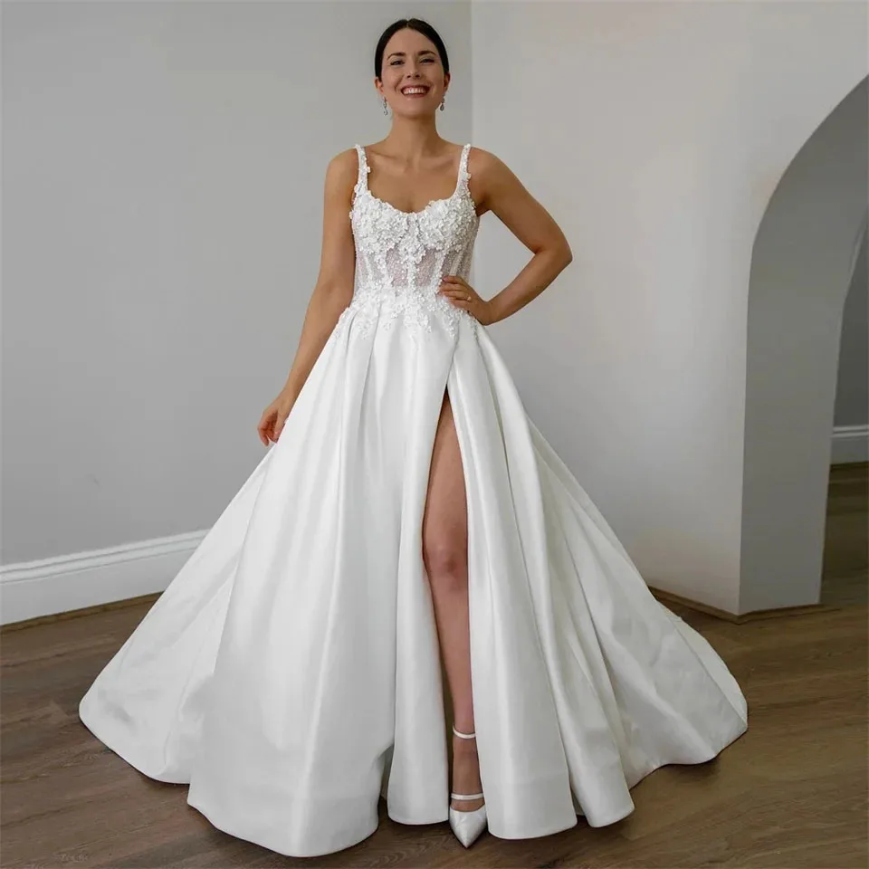 Top Trends: SoDigne A Line Satin Wedding Dresses For Women Lace Appliques Side Split Bridal Dress Formal Wedding Party Bridal Gowns Shoppable Styles