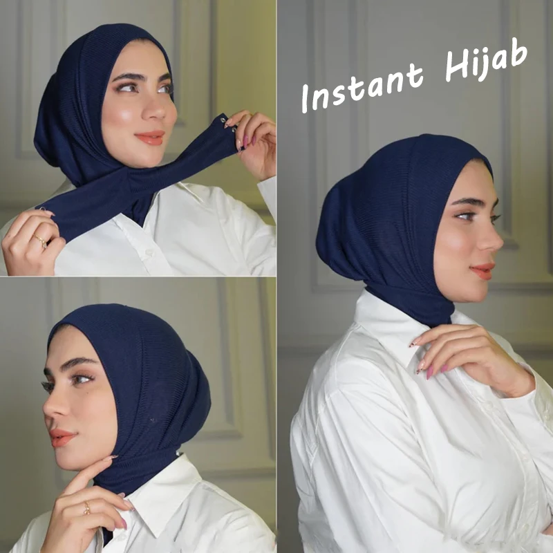 Top Trends: Muslim Jersy Hijab Scarf Blue Abaya Hijabs For Woman Jersey Abayas Islamic Dress Women Head Wrap Turbans Instant Crinkle Turban Shoppable Styles