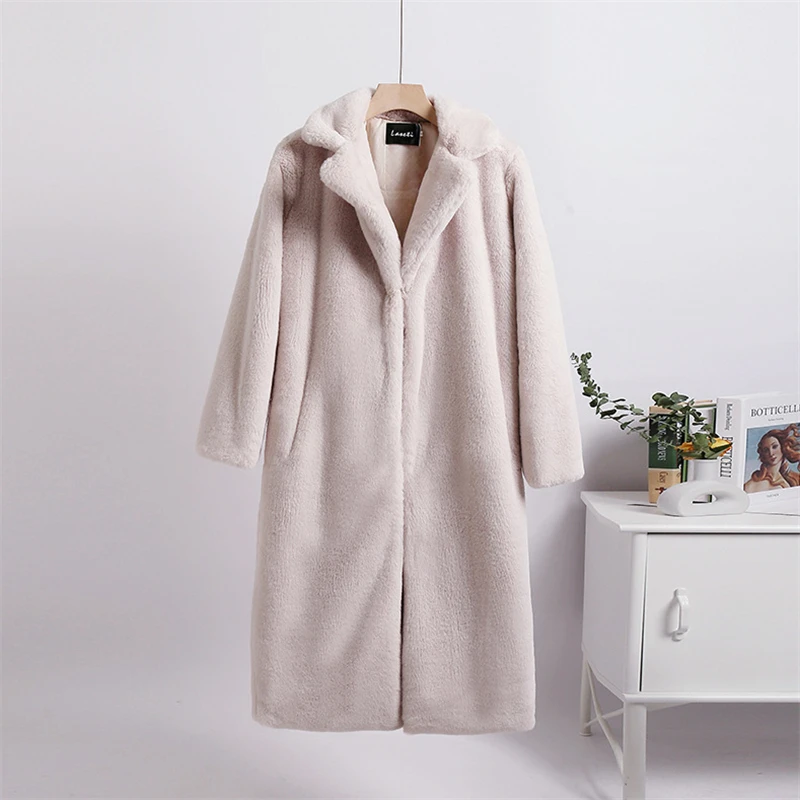 Top Trends: Winter Women Furry Warm Faux Rabbit Fur Coat Luxury Long Fur Coat Loose Lapel OverCoat Thick Warm Plus Size Female Plush Coats Shoppable Styles