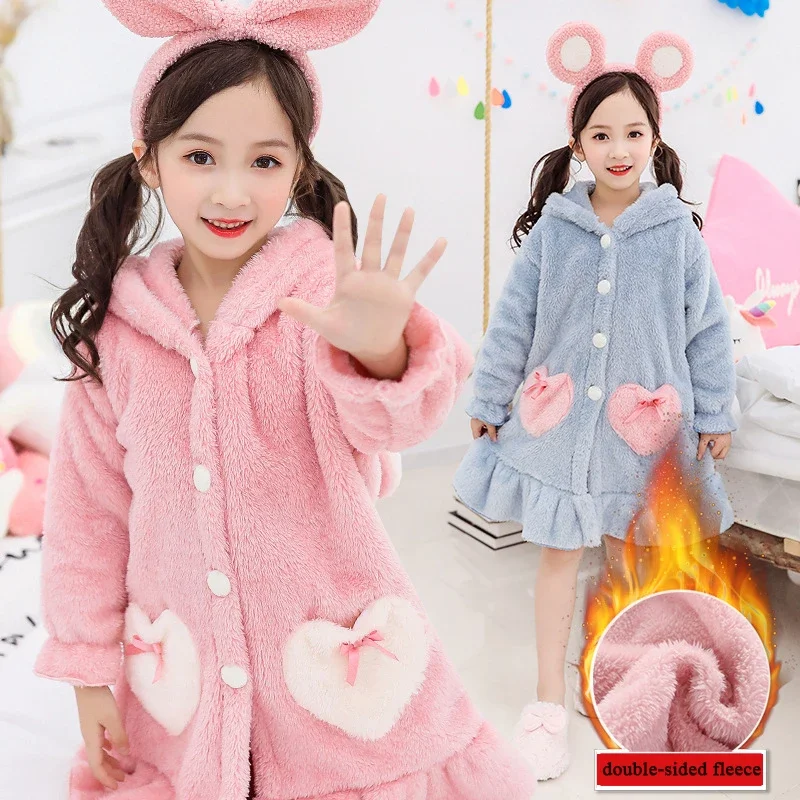 Top Trends: Pyjamas Girls Winter Robes Nightwear Kids Clothes Night-robe Thick Flannel Sleepwear Children Pajamas Bathrobe 6 8 10 12 Years Shoppable Styles