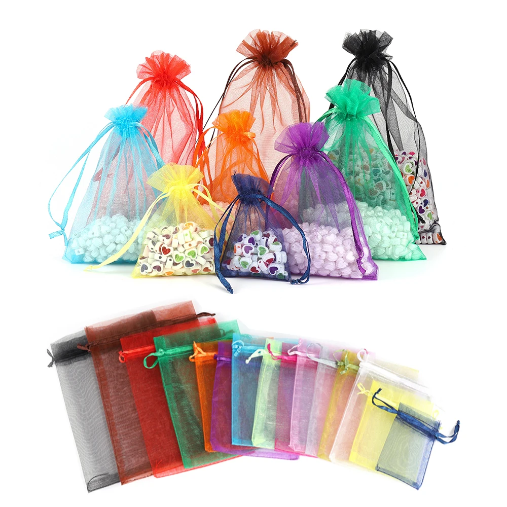 Top Trends: 10Pcs / Lot 24 Colors Drawstring Organza Bags Jewelry Packaging Bags Wedding Party Decoration Drawable Bags Birthday Gift Pouches Shoppable Styles