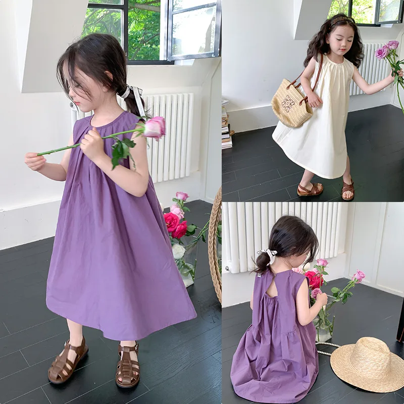 Top Trends: Solid Girls Dress 2023 Korea Kids Wear Fower Girl Dresses For Weddings Girls' Sleeveless Tank Top Dress Princess Dress Shoppable Styles